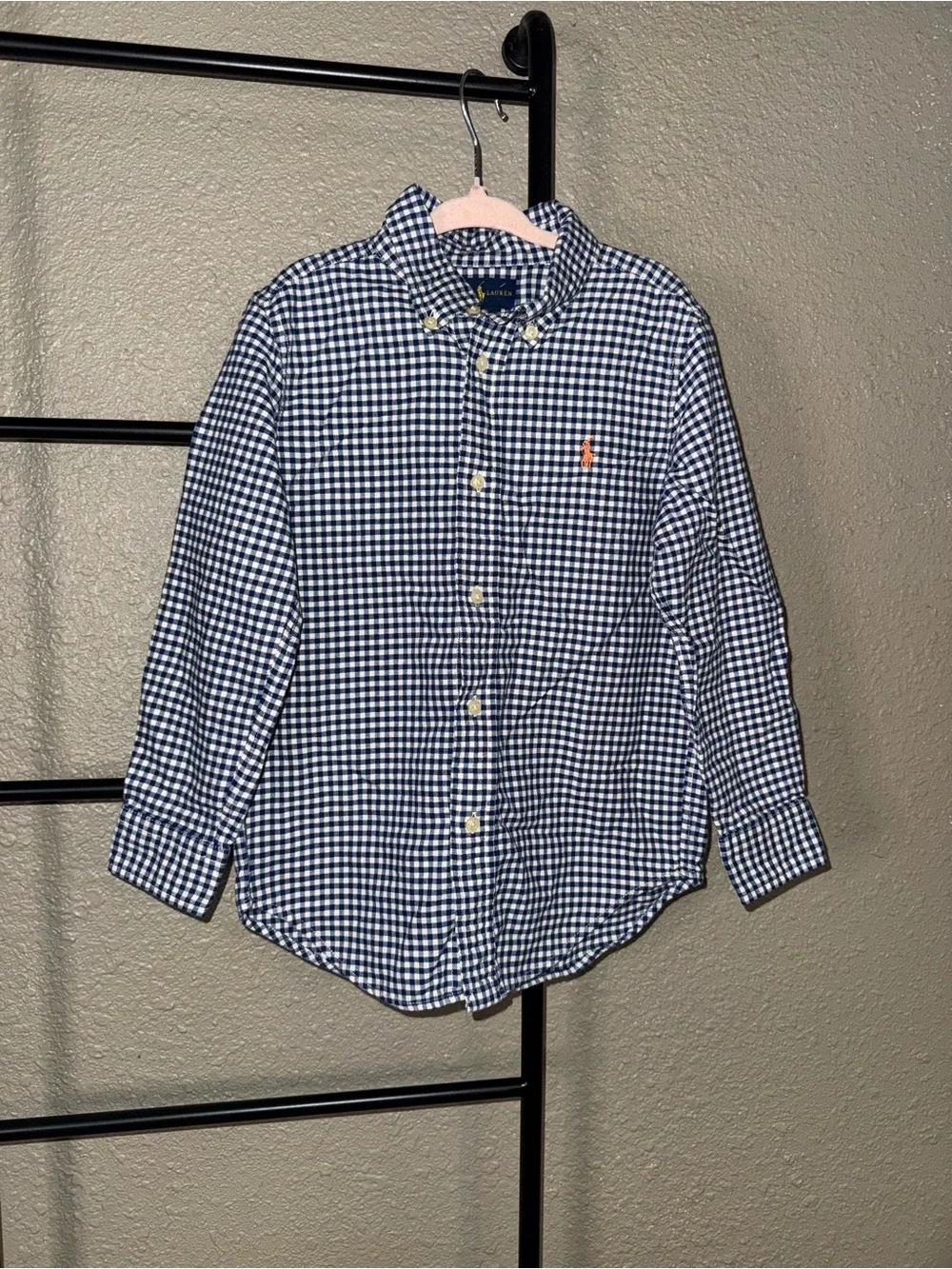 Ralph Lauren Navy & White Gingham Button-Down Shirt